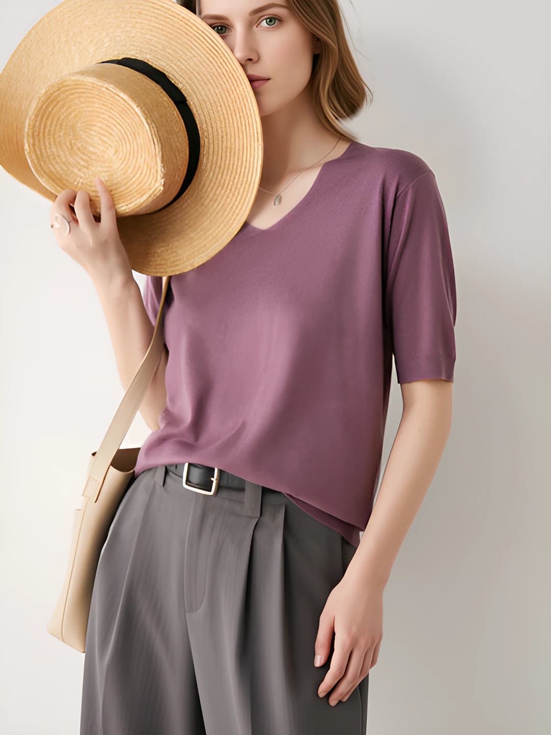 Purple, V-neck