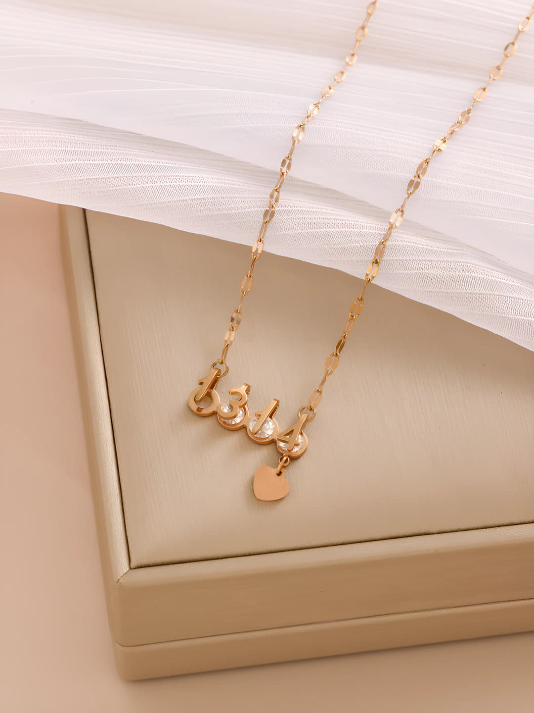 Women's necklace with 1314 number design element and zircon, titanium steel, vacuum plating, hypoallergenic