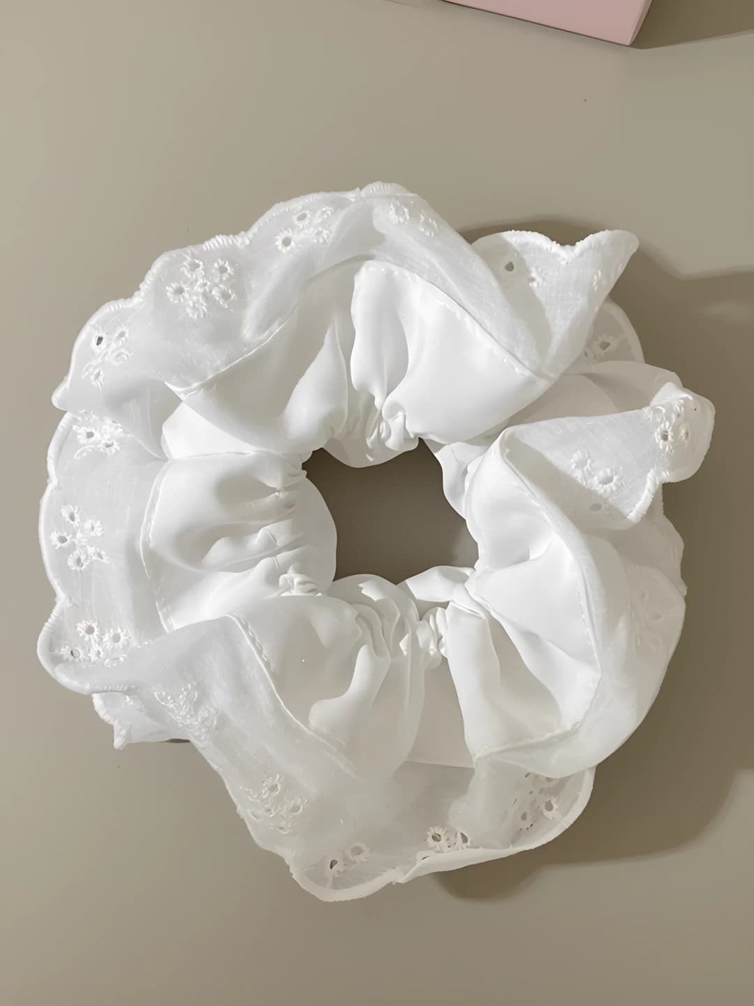 White, double layer, lace cutout
