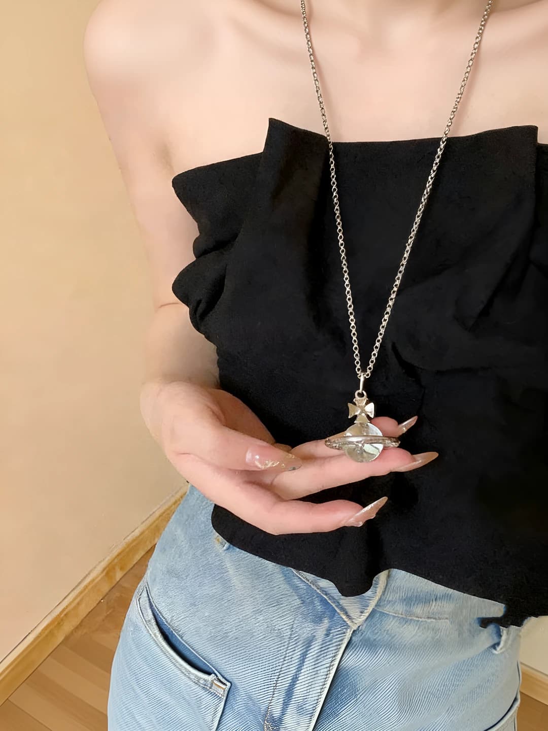 Large 3D Saturn necklace [Long]
