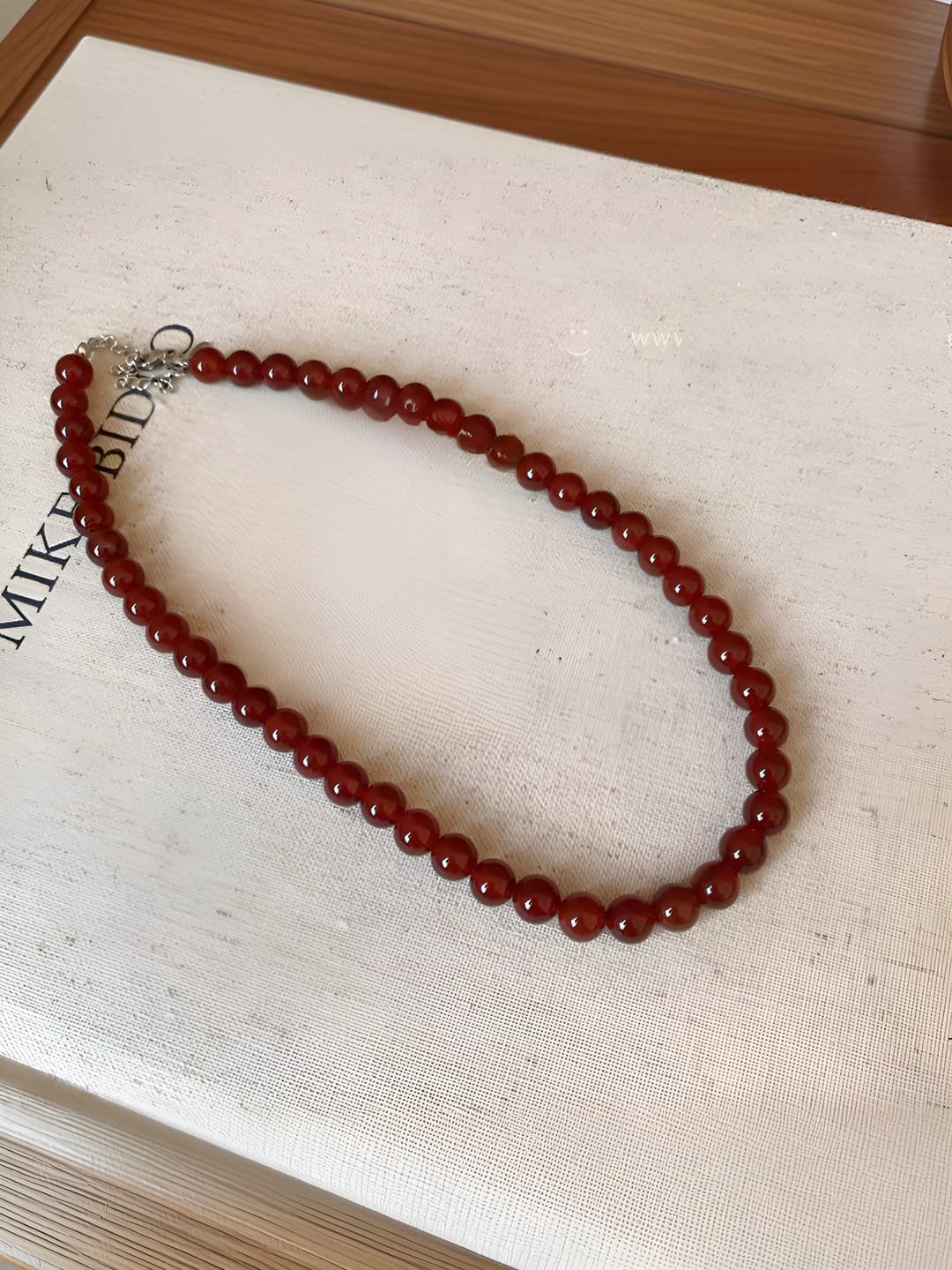 Glass bead-8mm#red pearl necklace