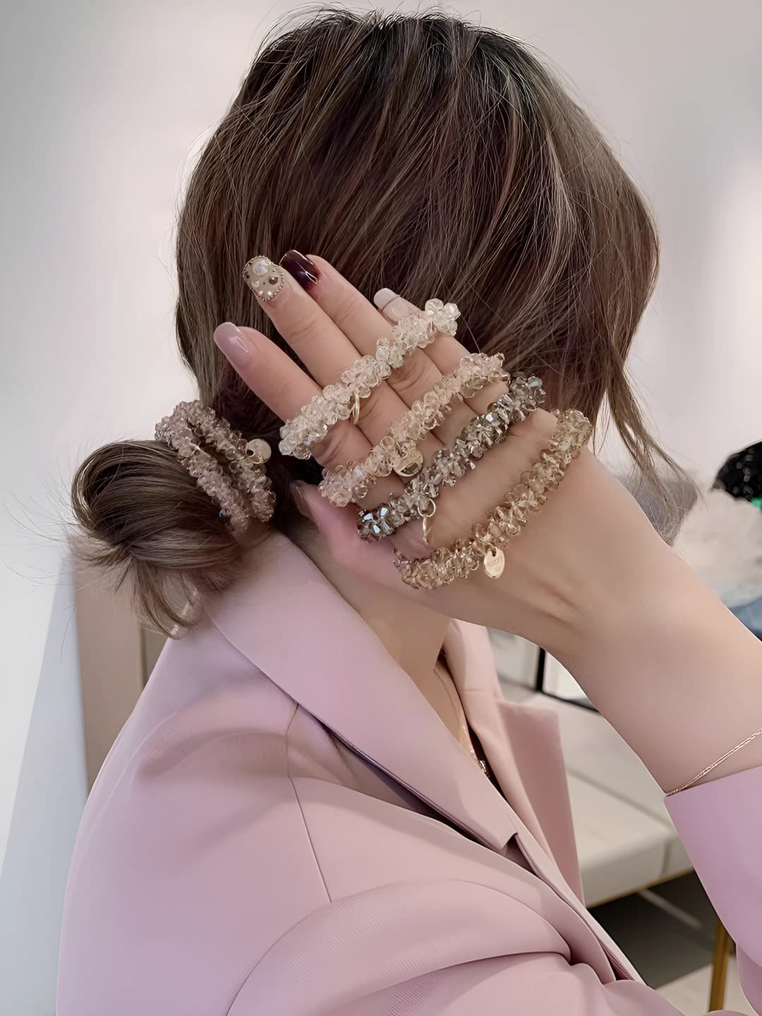 Women's crystal hair tie: Korean style, handmade, simple design for hair styling