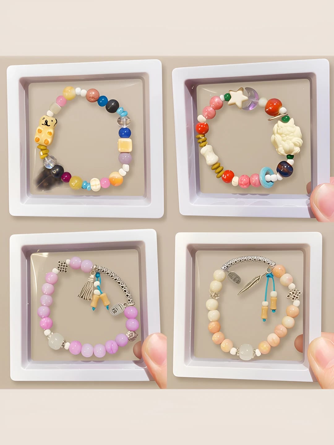 New Chinese style ceramic bracelet, handmade, animal and zodiac design (fox, bear), gift box packaging