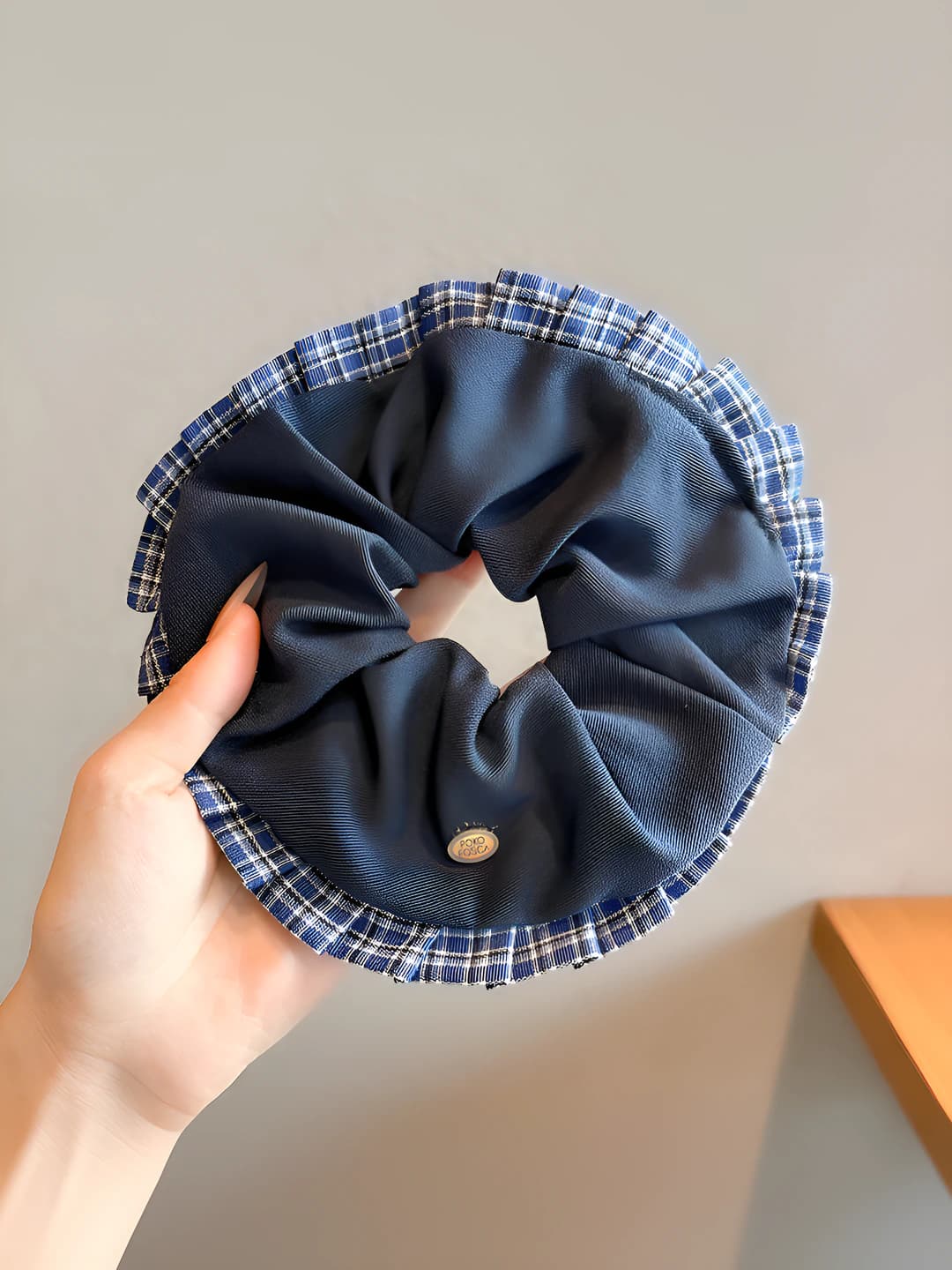 Blue plaid sausage loop, 16 cm
