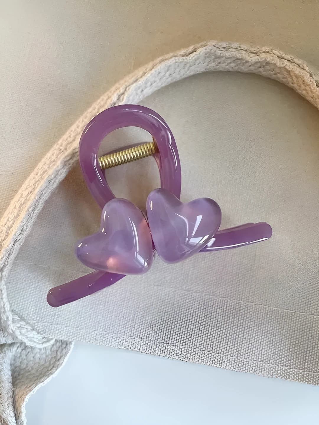 Double heart clip, purple, 8 cm