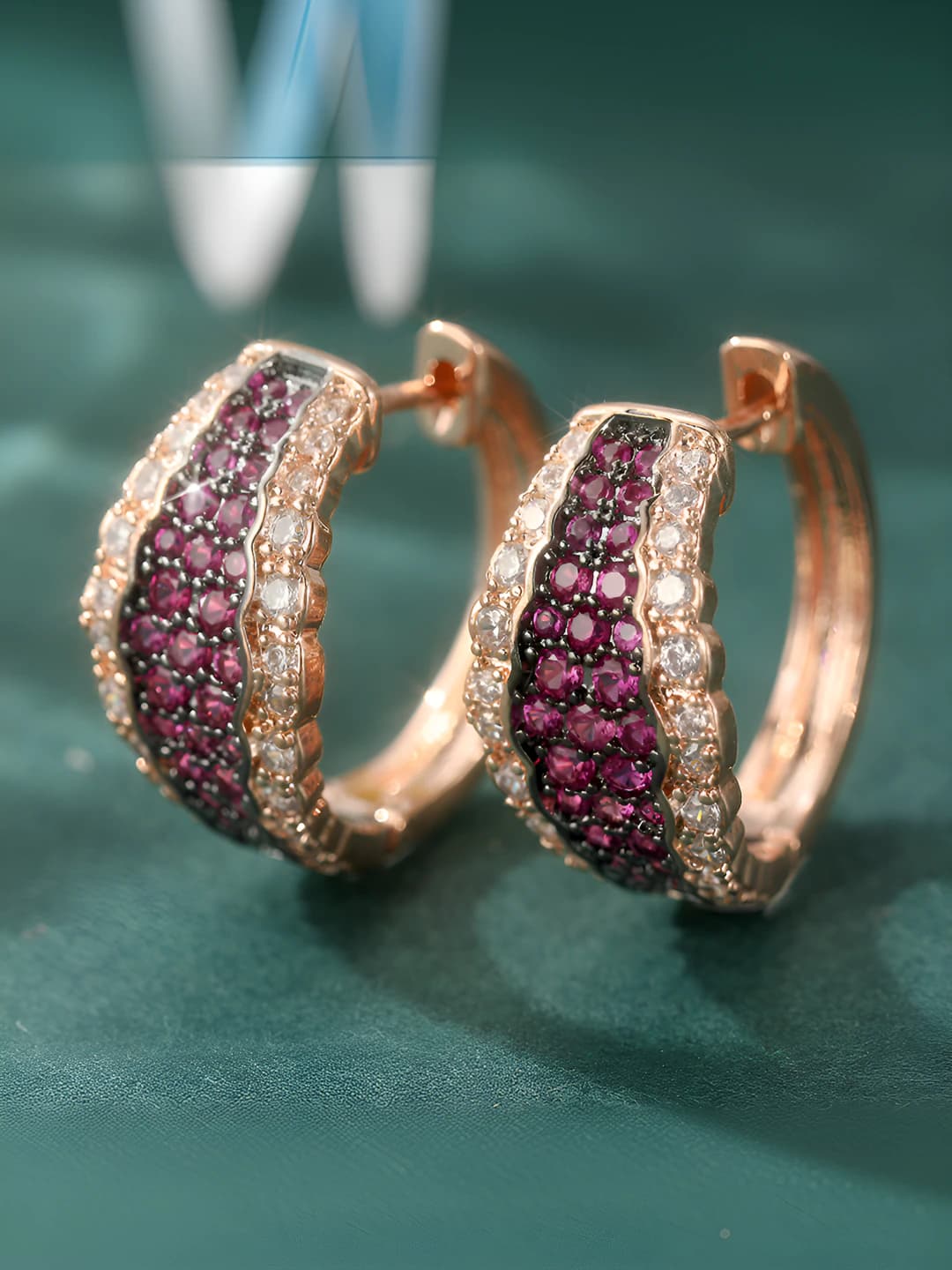Women's retro boho hoop earrings with cubic zirconia