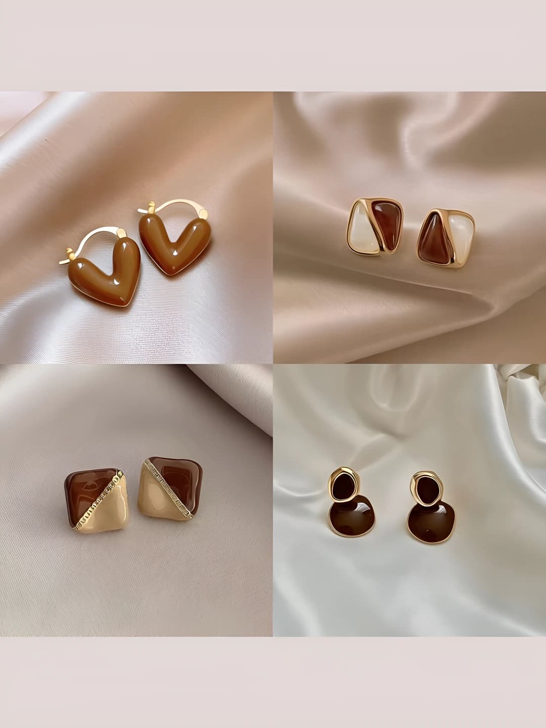 Women's retro style geometric earrings with premium feel in coffee tones