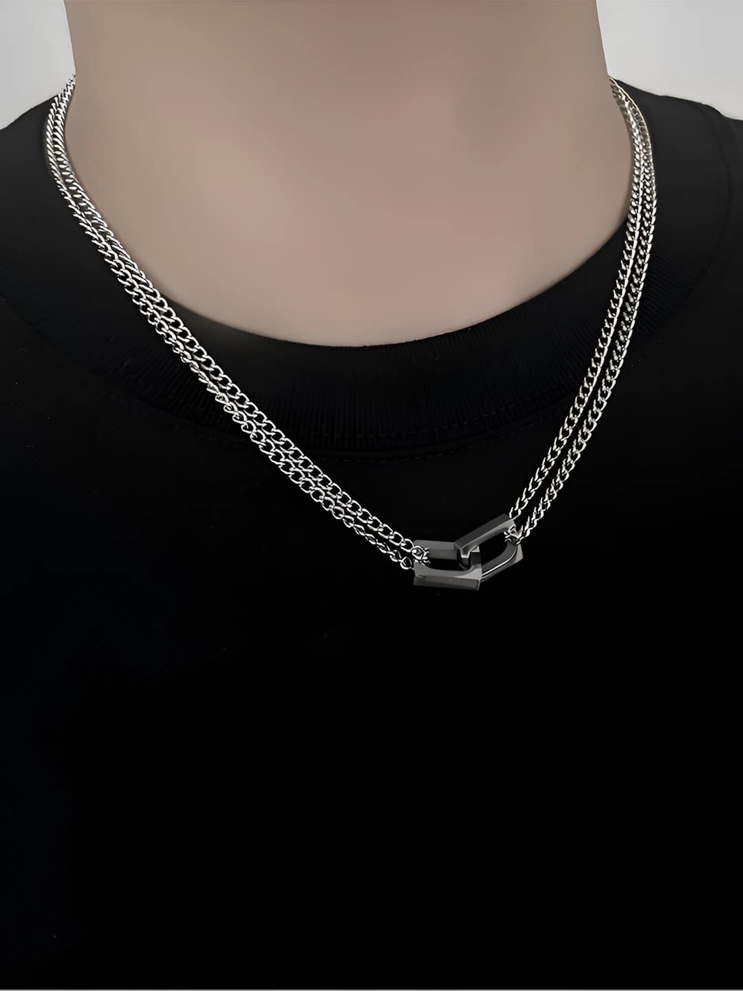 Two-layer ring stainless steel short chain for men and women