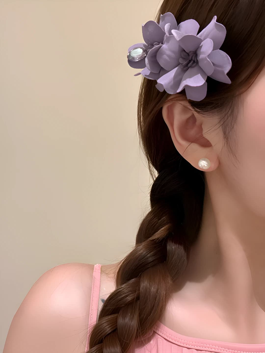 1# Purple double floral clip 8 cm