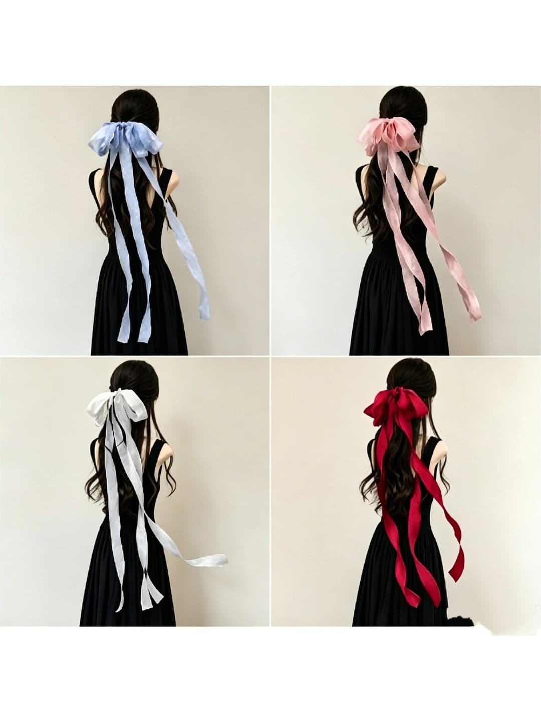 Women's hair clips and combs: spring hair clip with long ribbon and bow, mesh material, handmade, fresh and sweet style