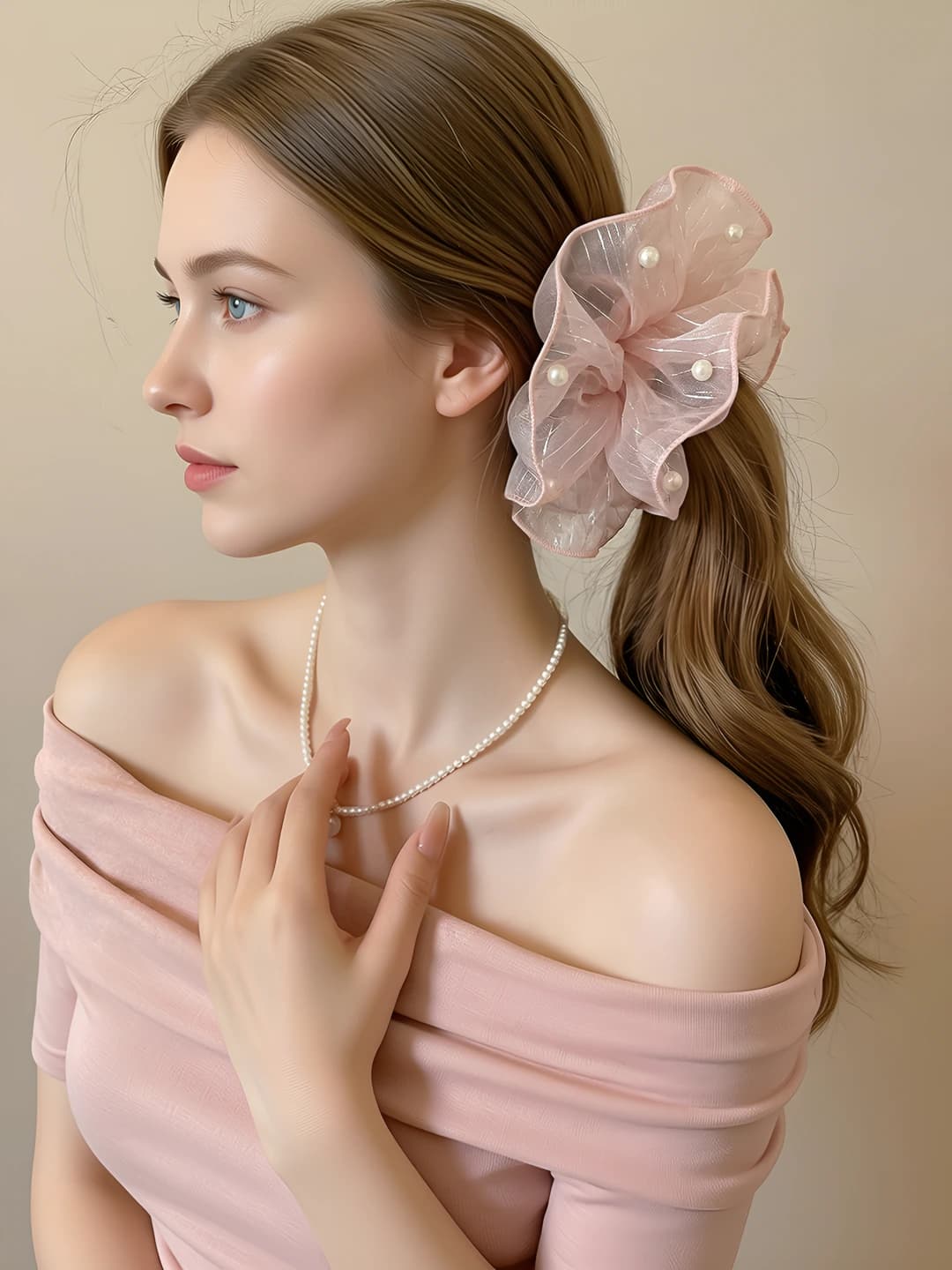 2# Pushti marvaridli organza soch taqasi ~19 sm