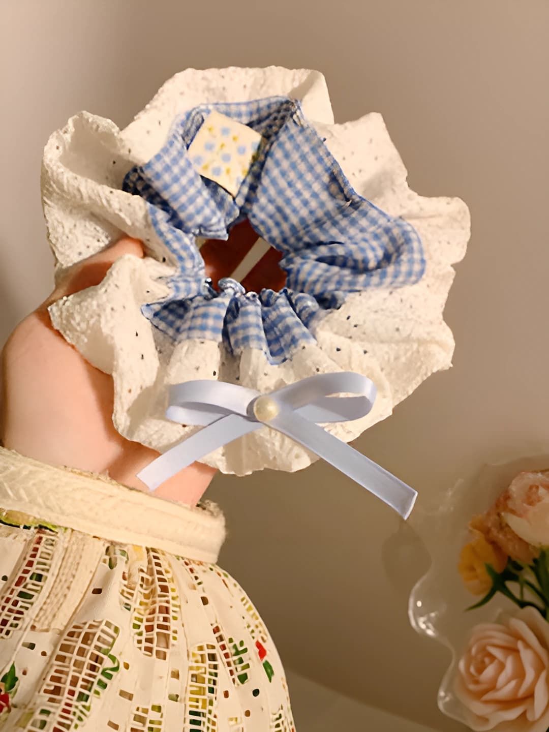Blue plaid lace, double-sided, 16 cm