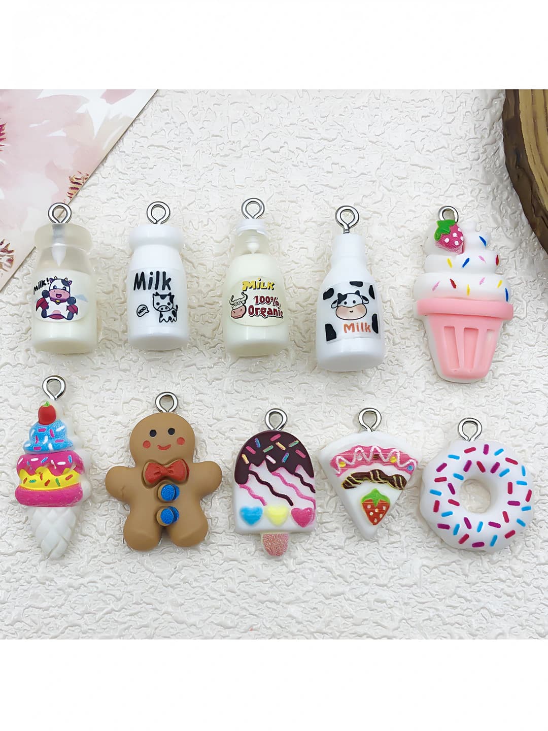 Women's resin food-themed charms with jump rings