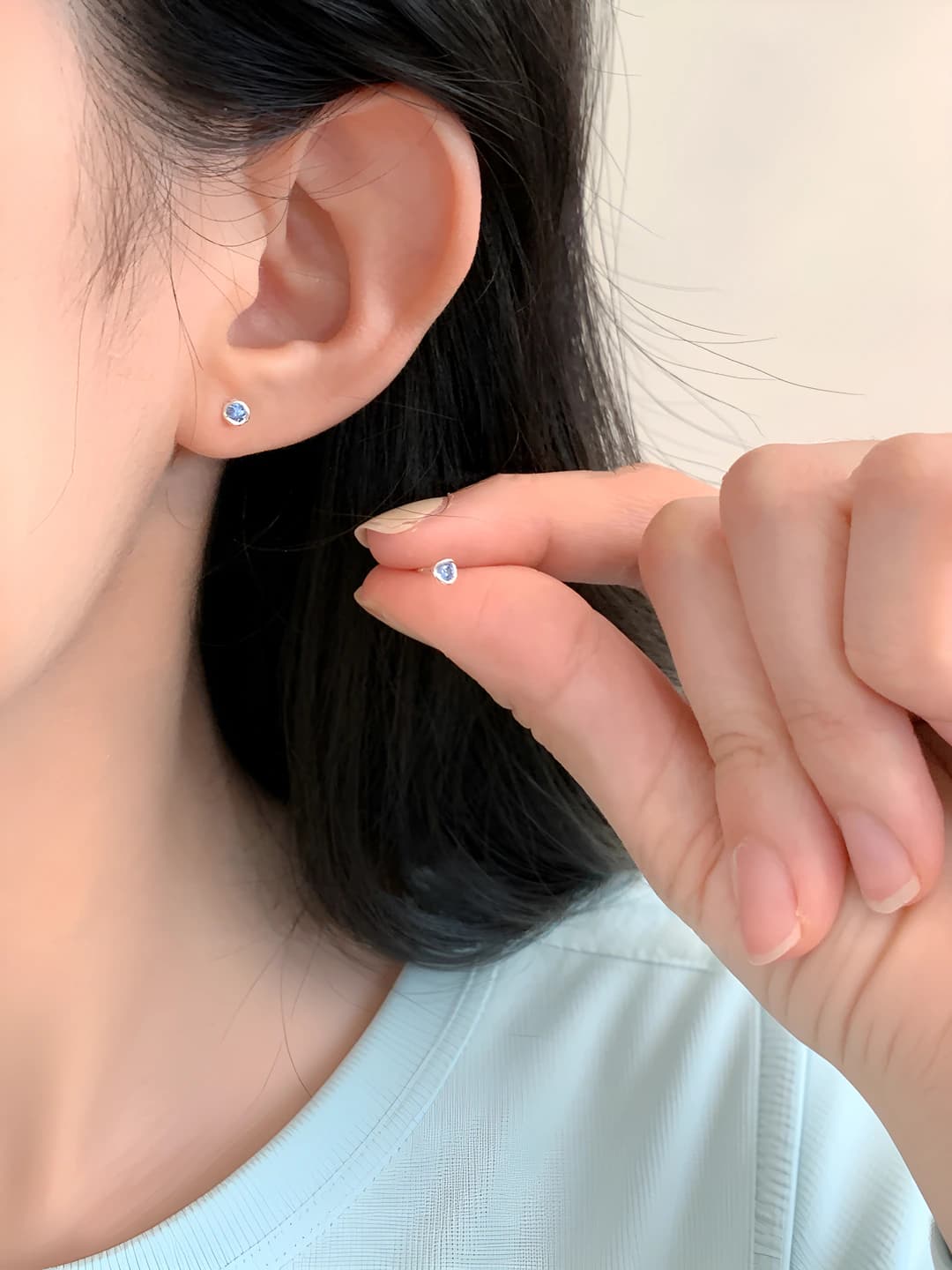Мини серьги с цирконом (синий)