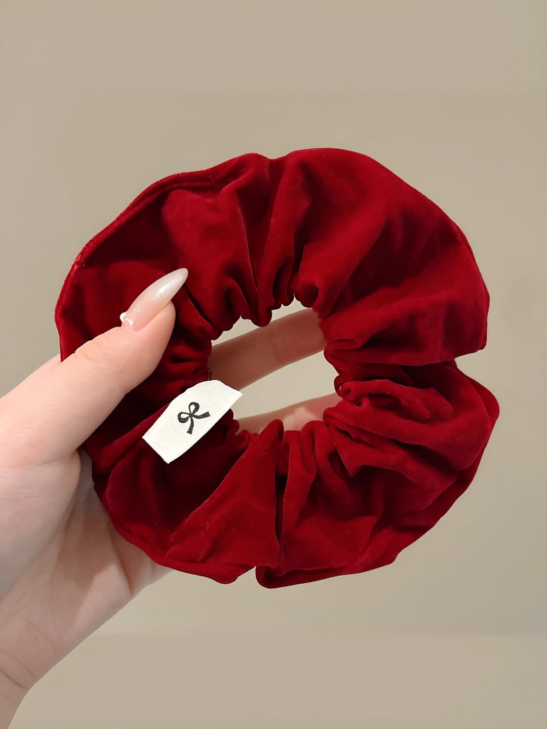 1# Red velvet hair tie, ~11 cm