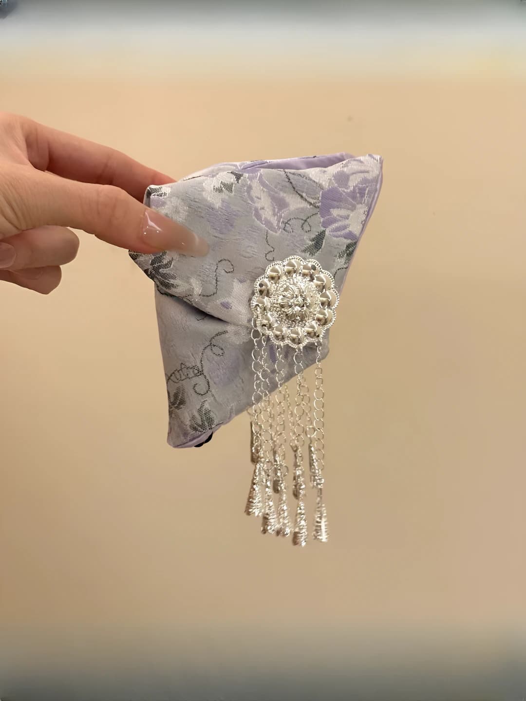 Purple - round floral tassel hair clip