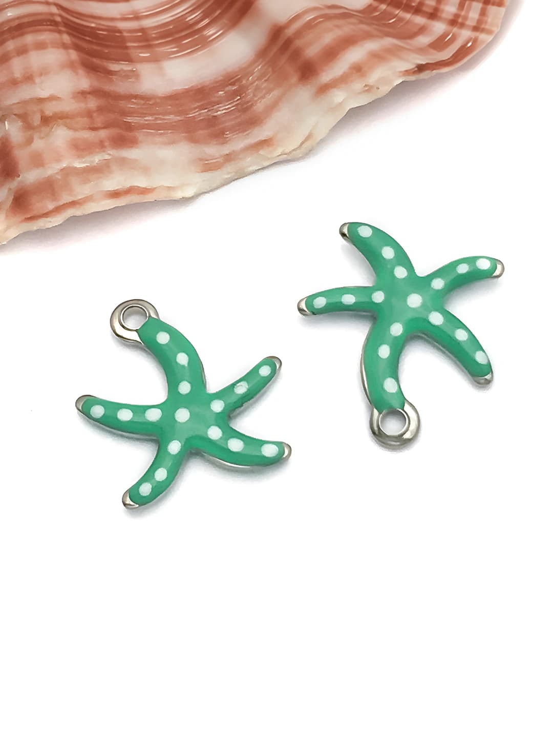 1 pc, small, steel, apricot-green, star, 10x10mm, 0.2g