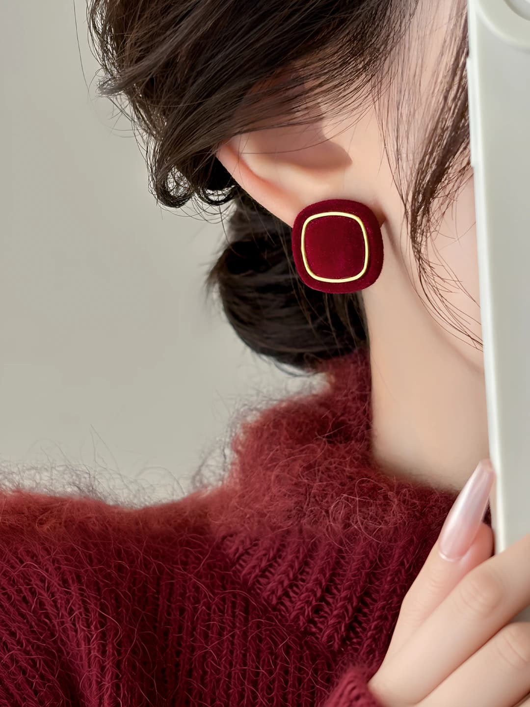 New Year red velvet studs
