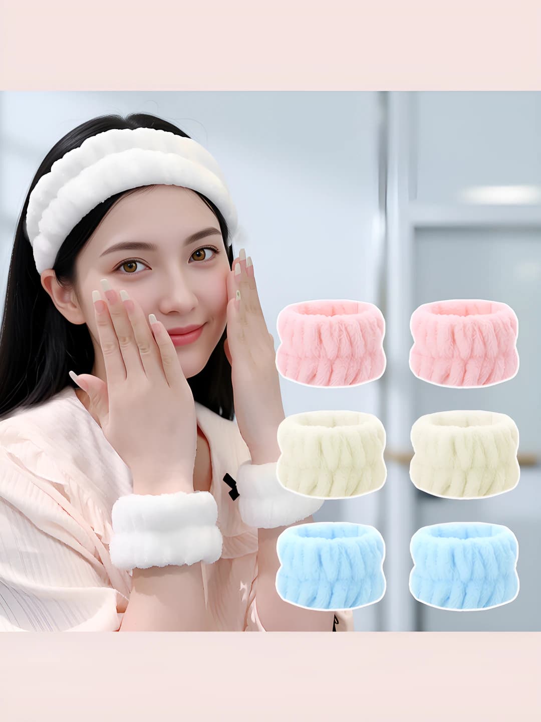 Women's stretchy fleece hair tie and face-washing wristband, waterproof, moisture-wicking, non-slip, autumn-winter