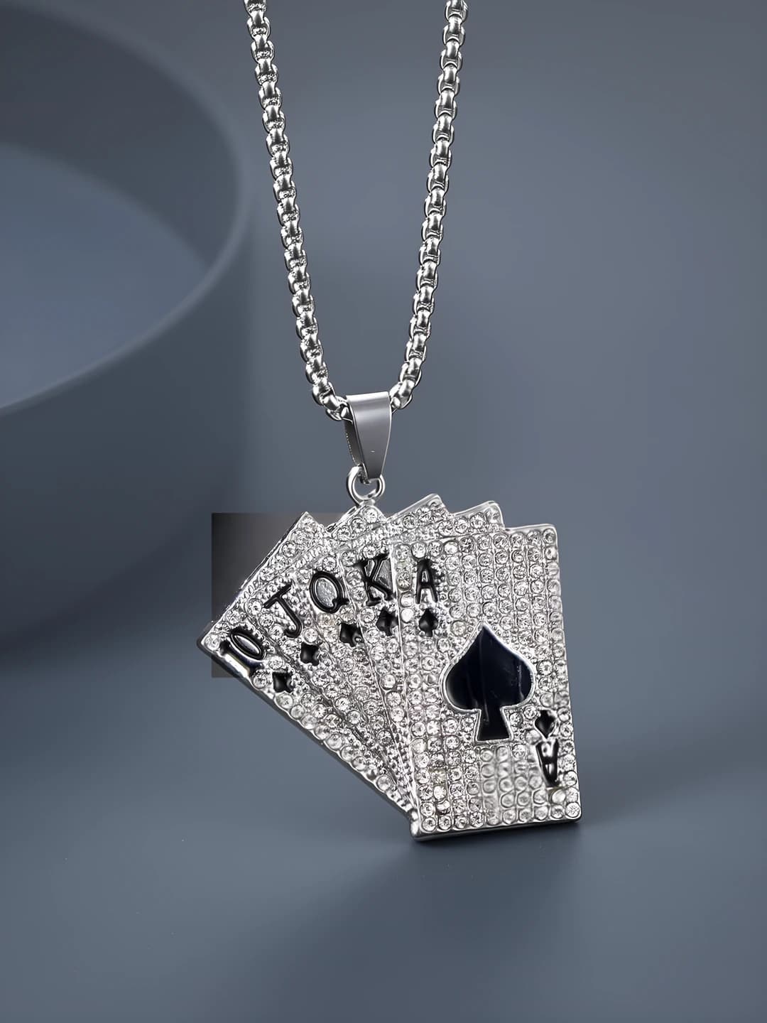 Erkaklar va ayollar uchun uzun poker kartasi qo'ziqorin zanjiri, titan po'lat, qora fit A, sviter aksessuari