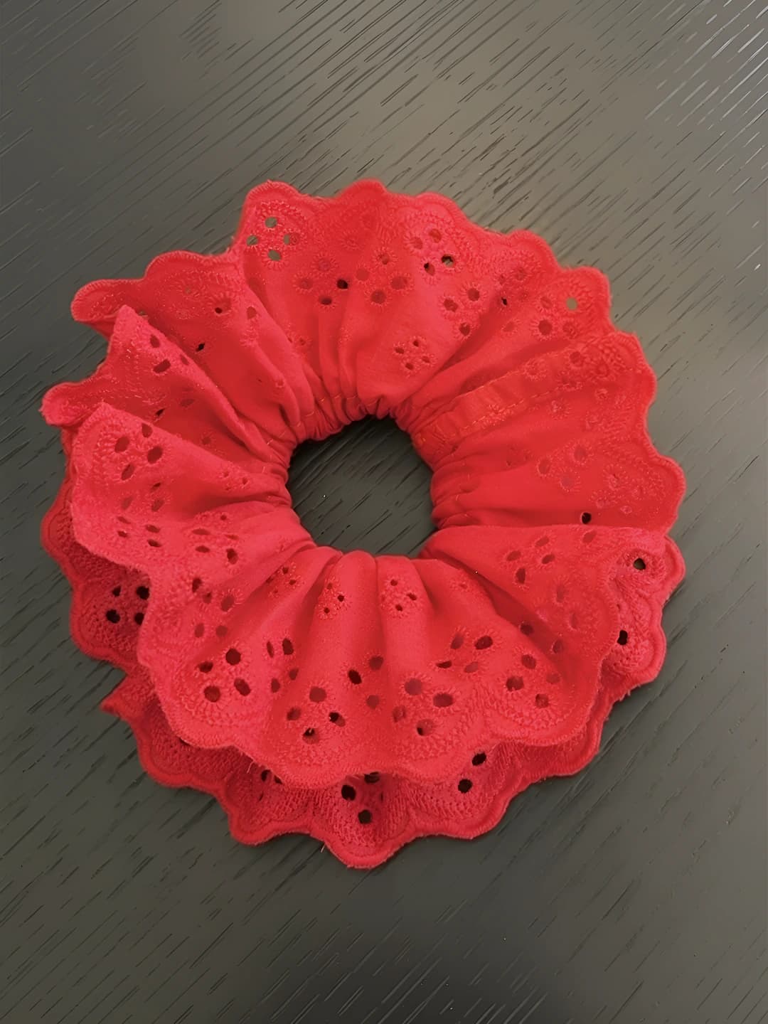 Red, double layer, lace cutout