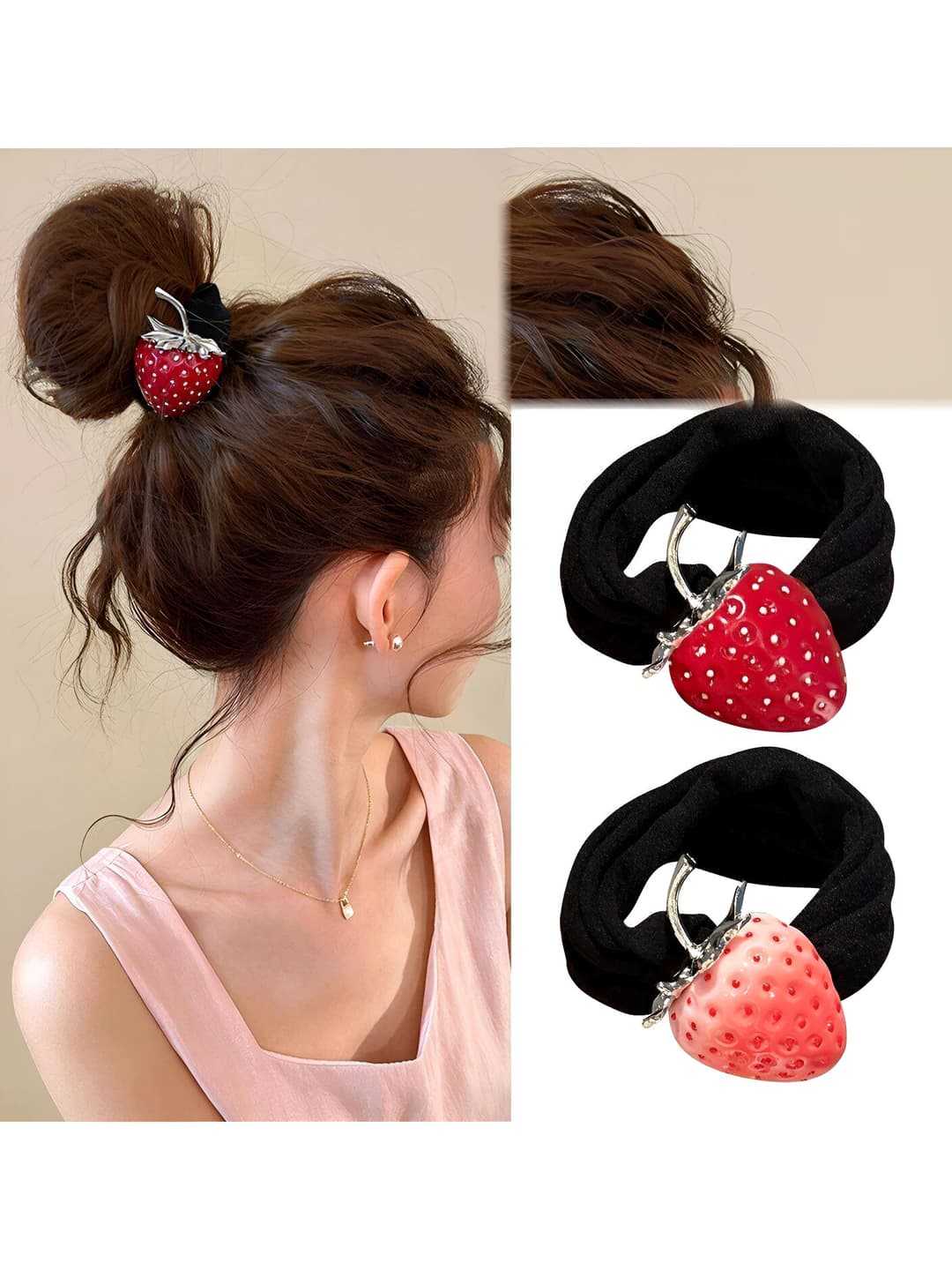 Ayollar uchun koreys uslubida yuqori elastiklikka ega qo'lda ishlangan aralash mato strawberry naqshli rezinka