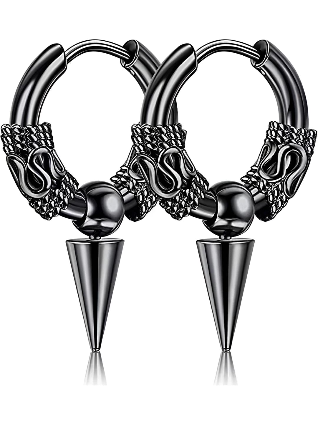 12MM дракон, заострённые серьги, чёрный, 1 шт