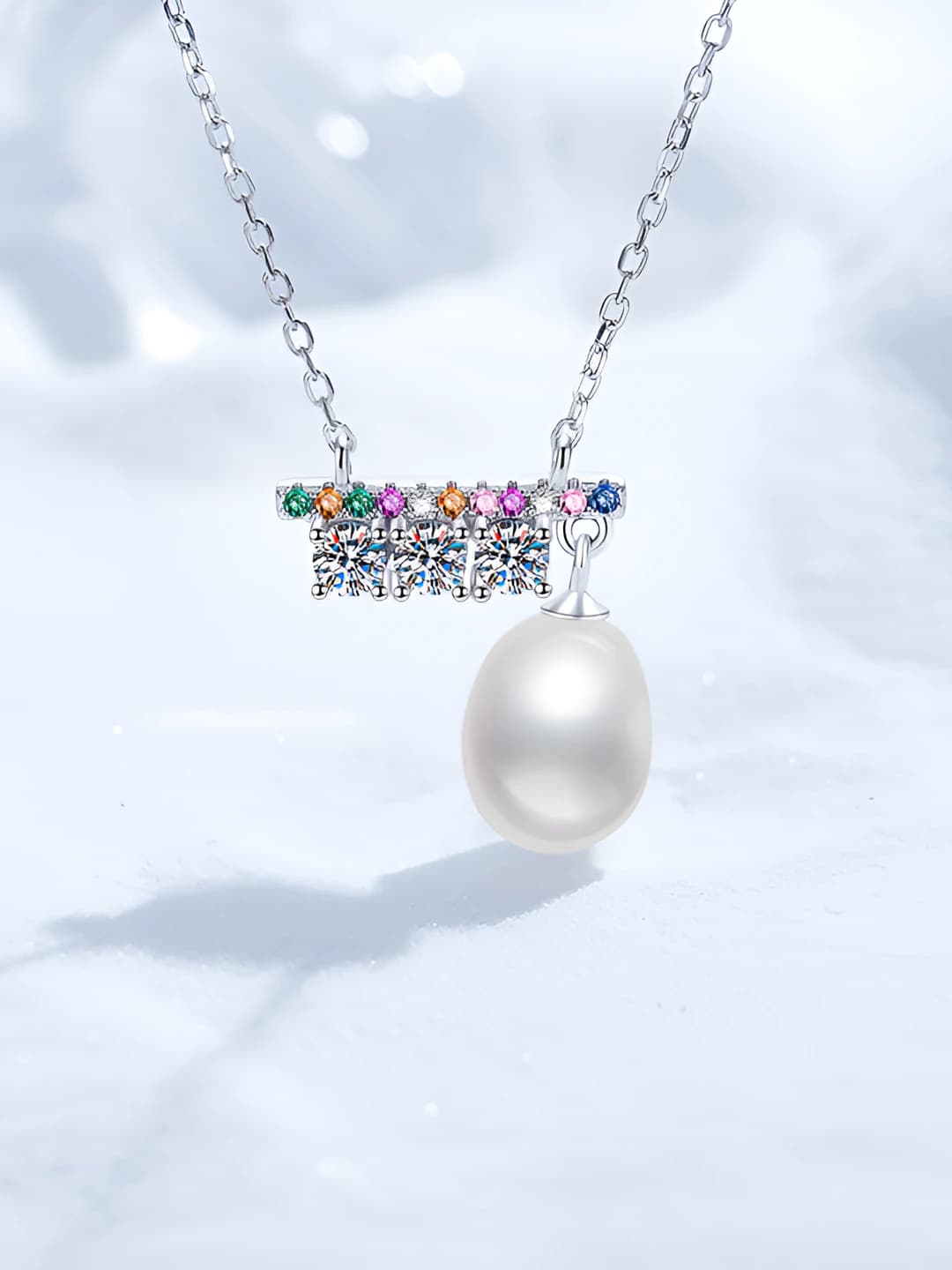 Женское летнее ожерелье с подвеской из жемчуга и моissanite на 925 серебре