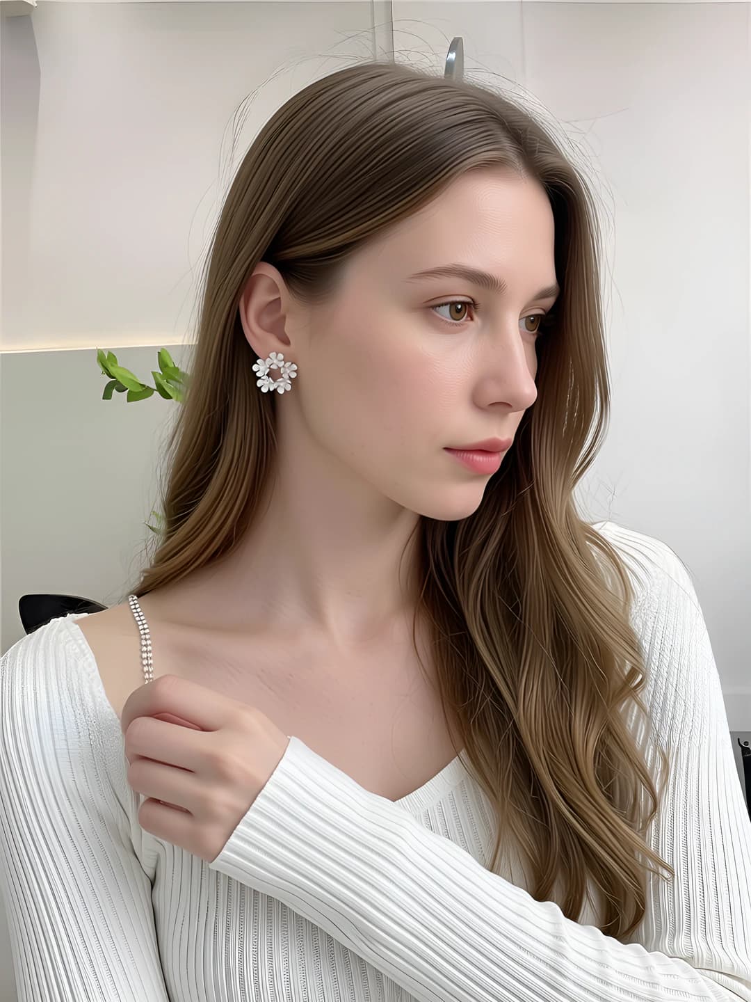 Women's 925 silver stud earrings with purple pearl flower petals, summer, simple and sweet style