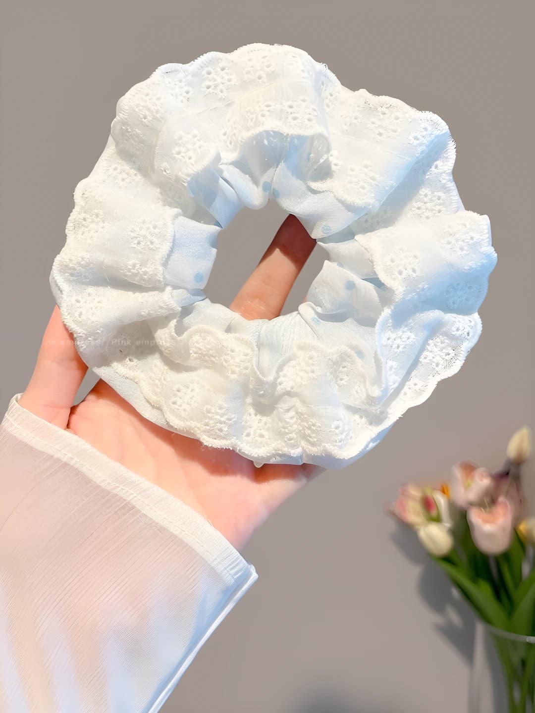 Blue polka dot, lace 10 cm