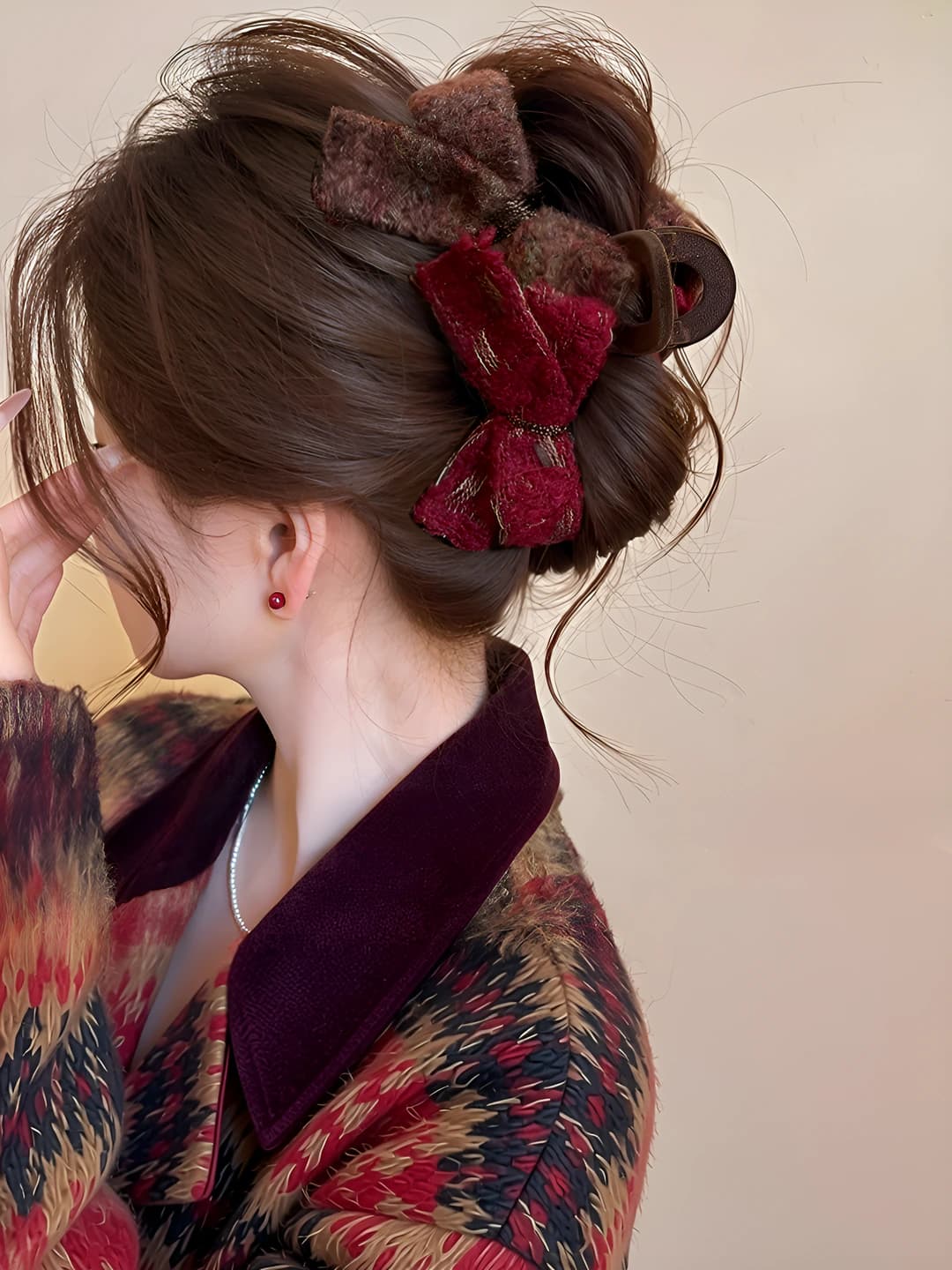 Women's large double bow hair claw clip, PC material, handmade, new 2026 design, for autumn and winter