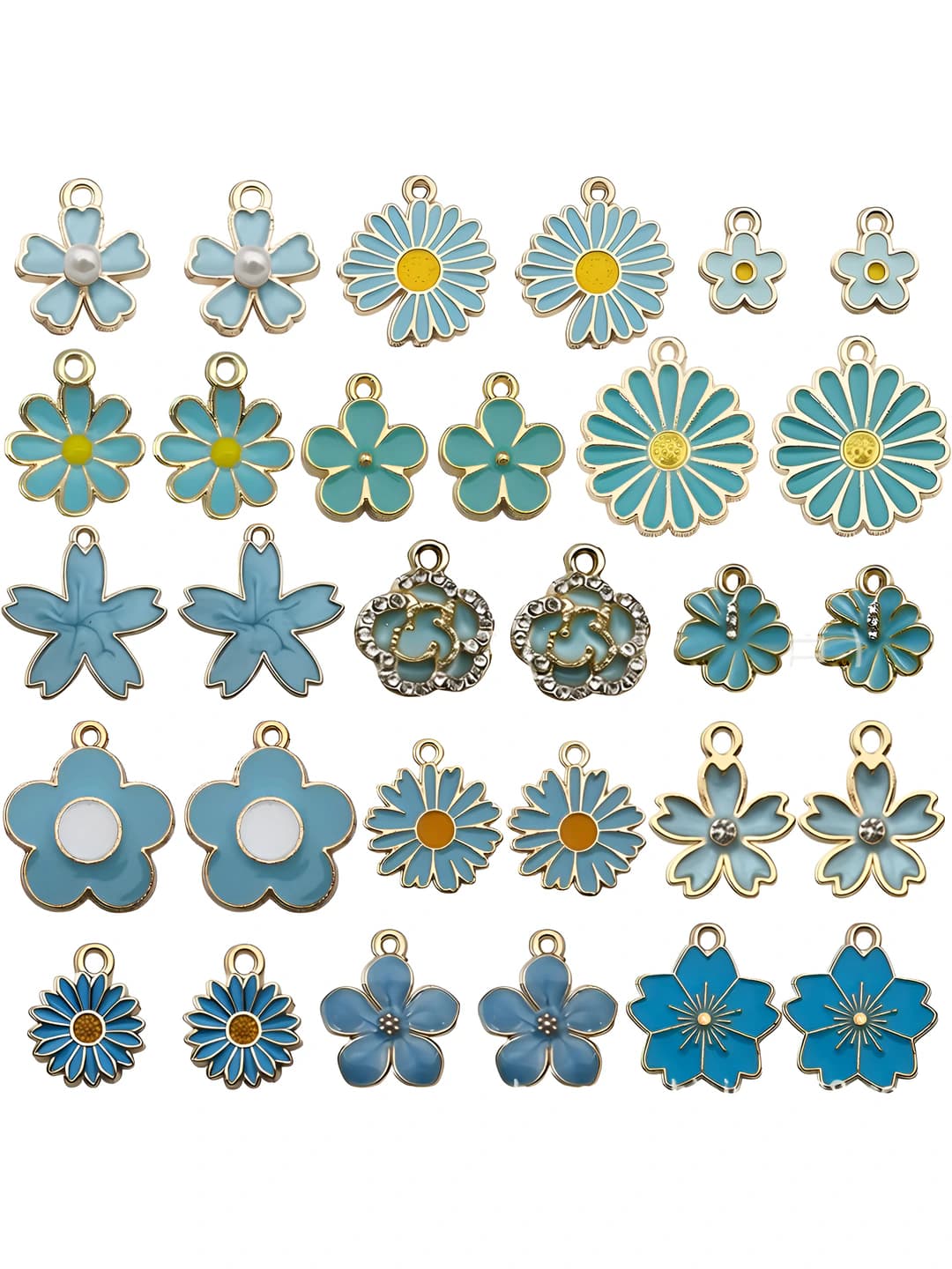 Mixed 30 pcs blue flowers, 15 styles x2-38g-SN729