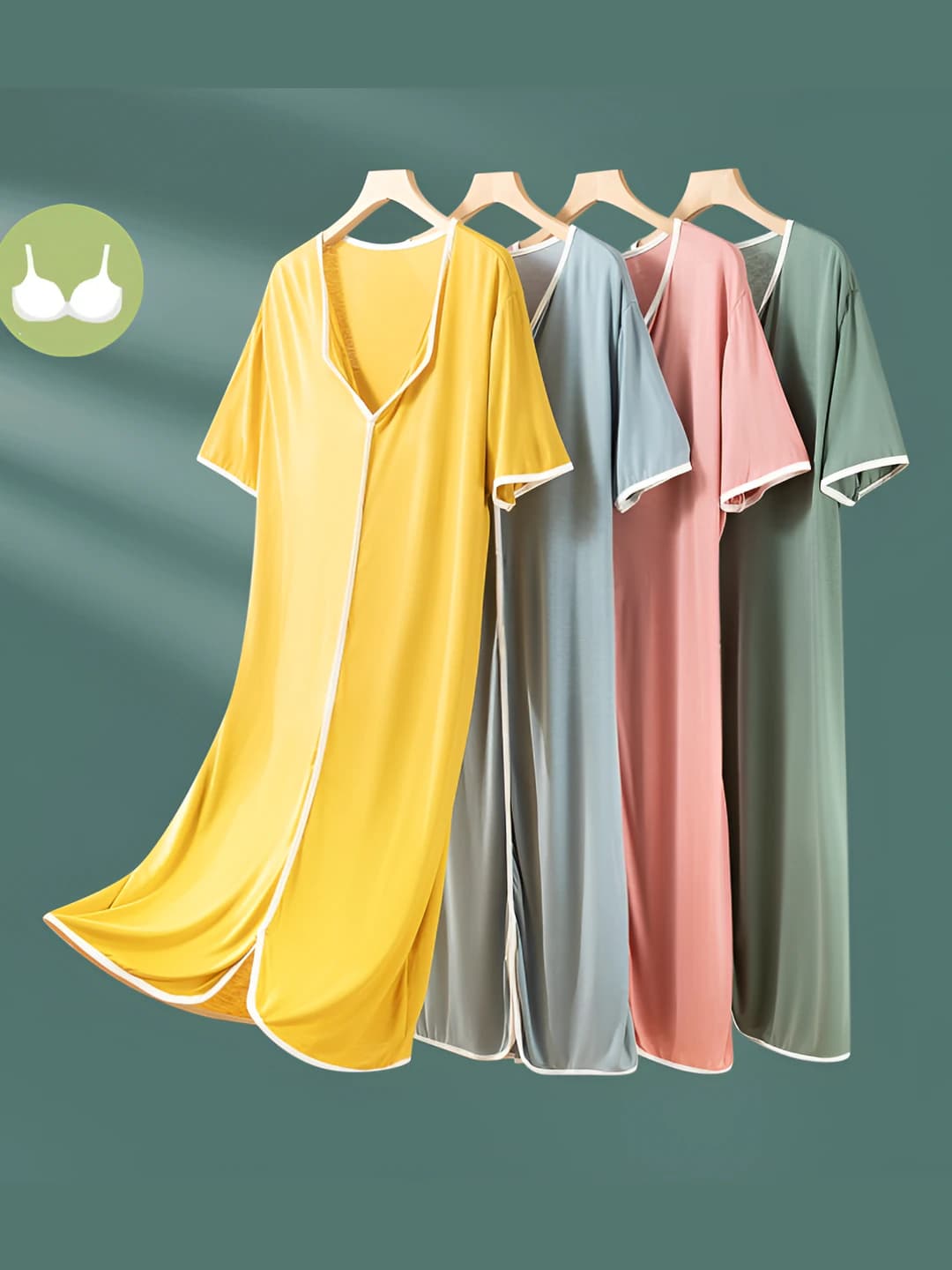 Women's summer nightgown, modal fabric, lapel collar, short sleeve, mid-length, loose fit, loungewear and wear outside