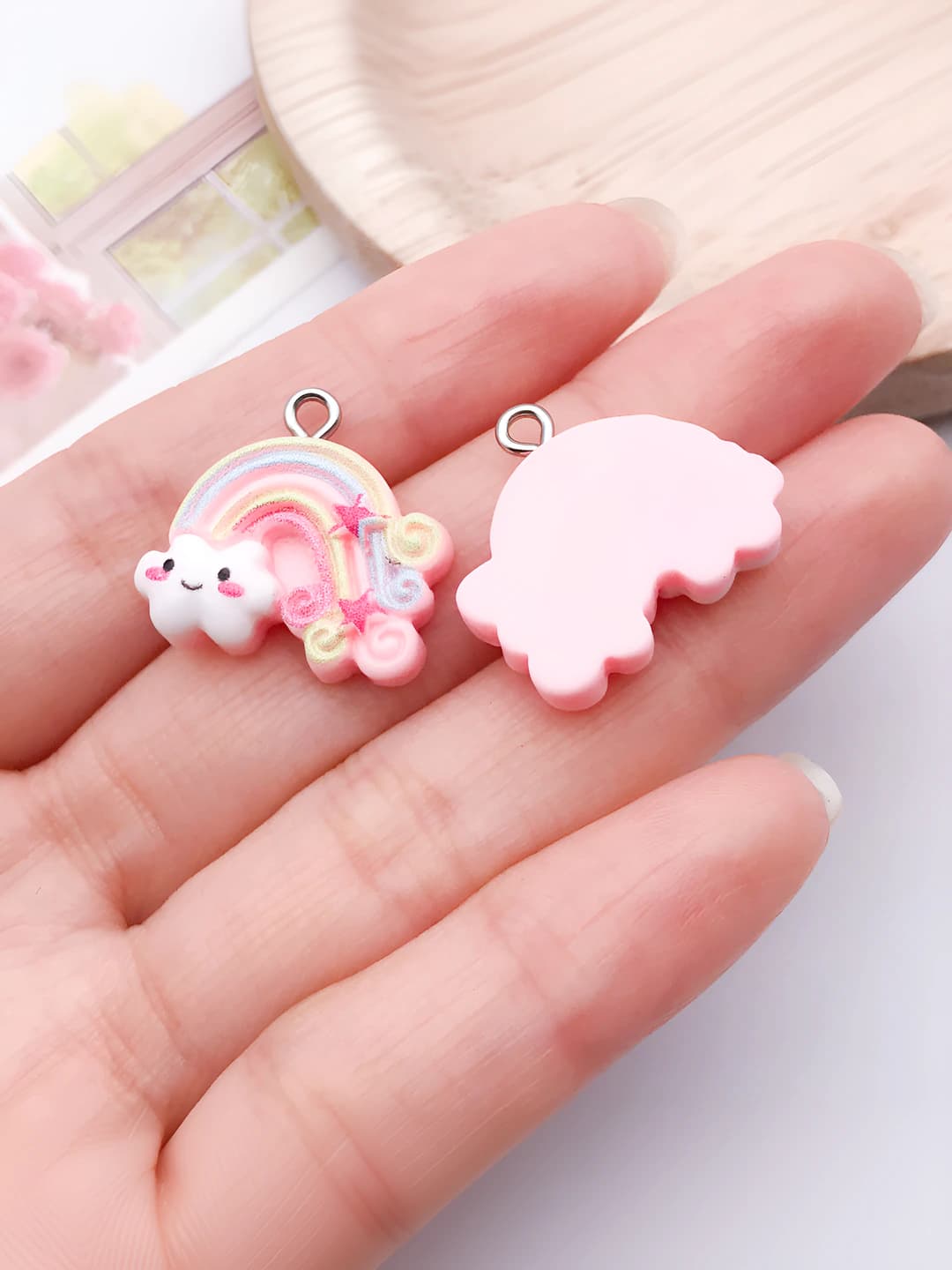 1 pc pink base resin star cloud rainbow 20x20x5mm-1.15g-24562