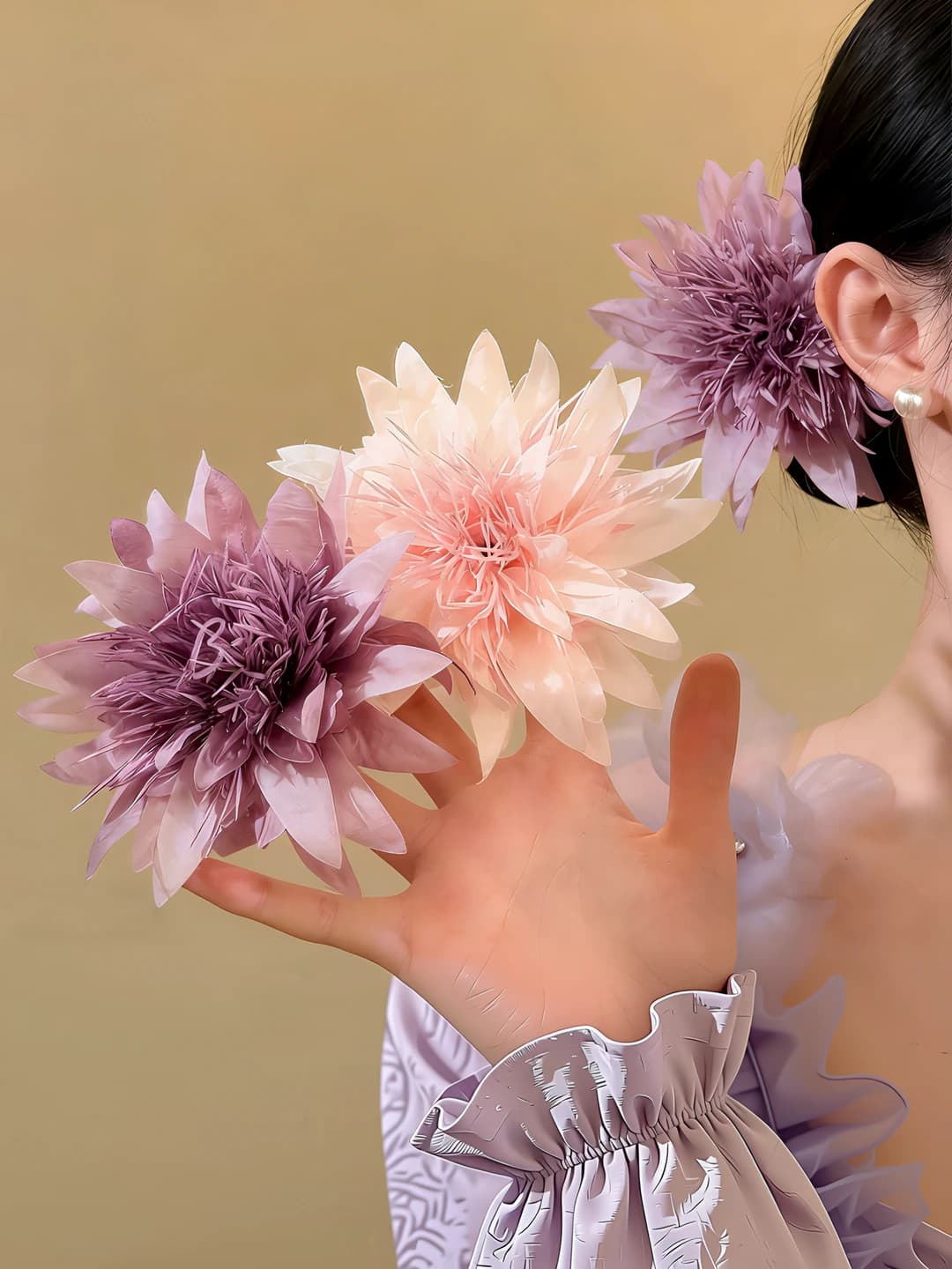 Women's purple artificial flower hair clip