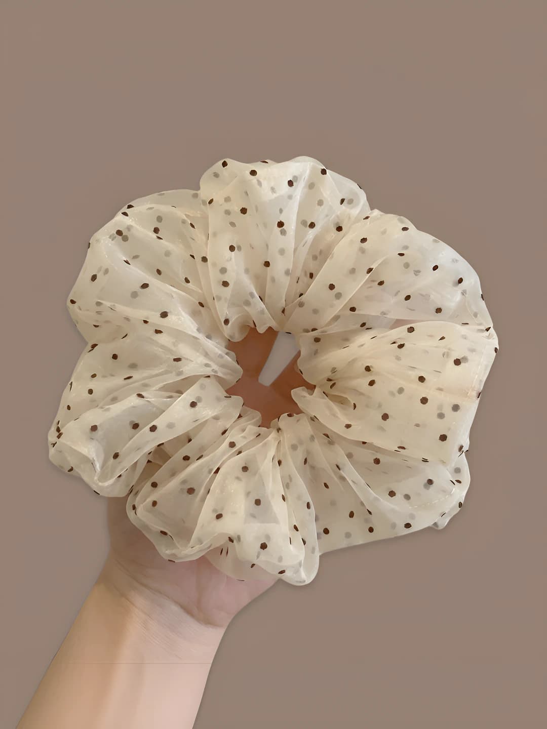 Small brown large polka dot scrunchie
