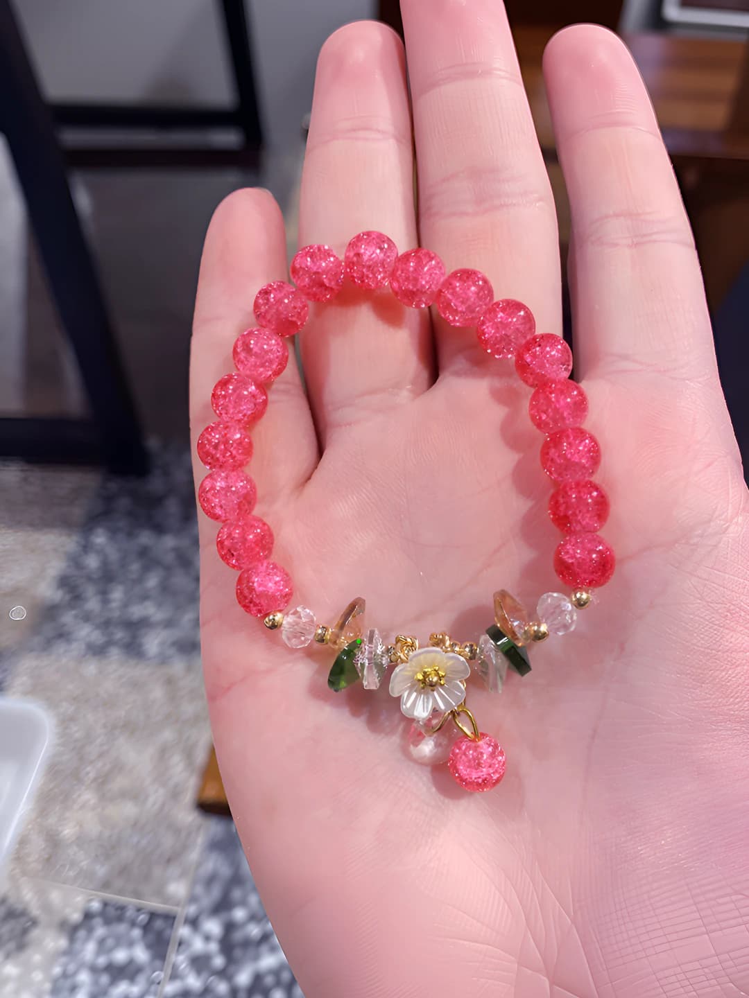 Rose red floral cracked bracelet