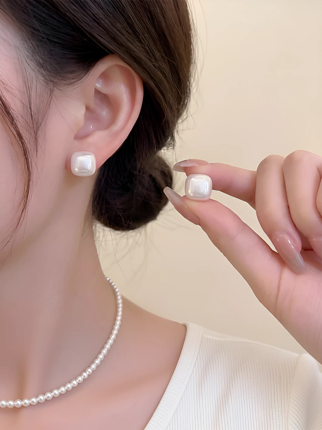 21# sugar pearl earrings [White]
