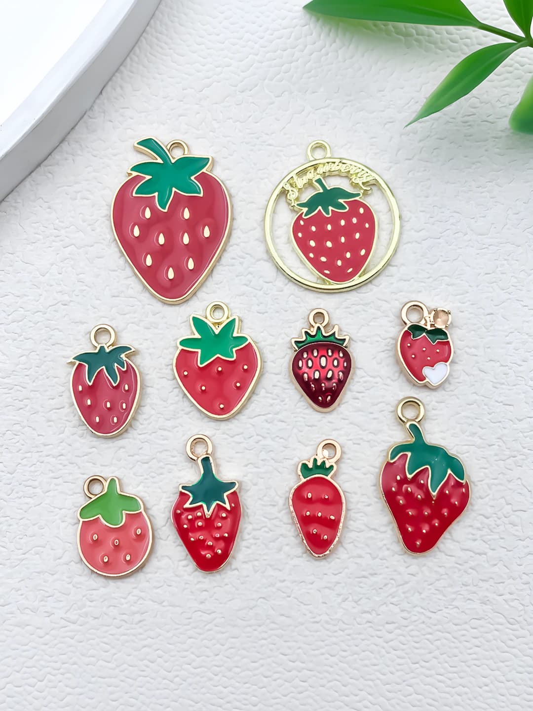 Zinc alloy charms with resin drop, strawberry pattern, cartoon style, for keychains and pendants