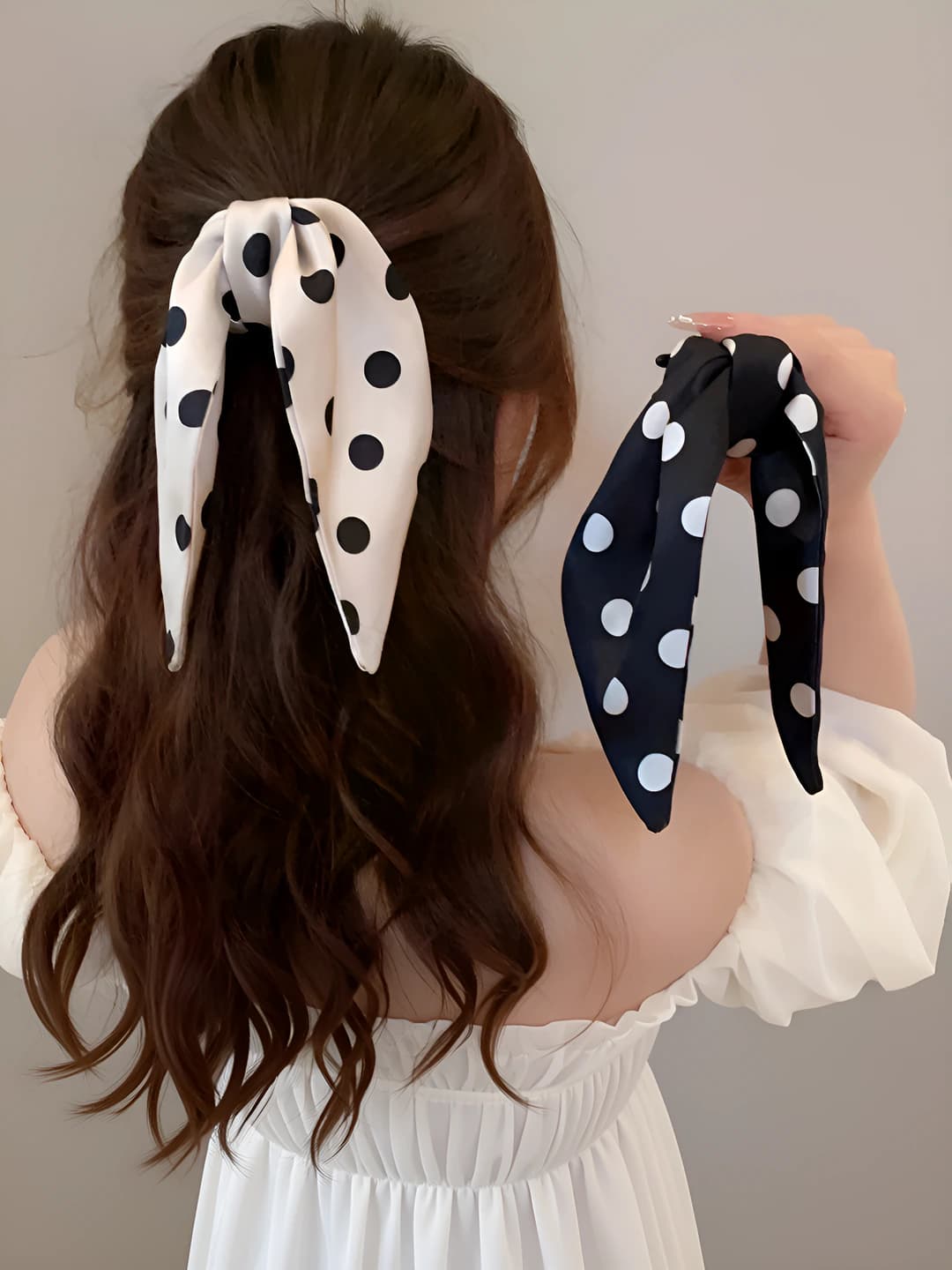 Ayollar uchun polka-dot mato ponytail soch toʻgʻnagʻichlari va taroqlar: retro, boshqichli, qoʻlda ishlangan, koreys uslubi
