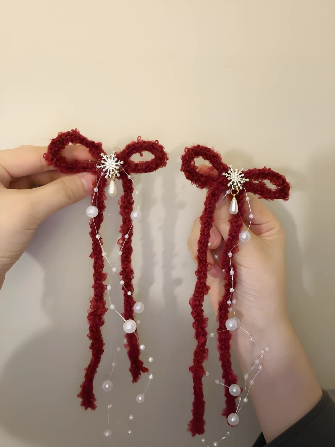 Wine red bow hair clip (pair)