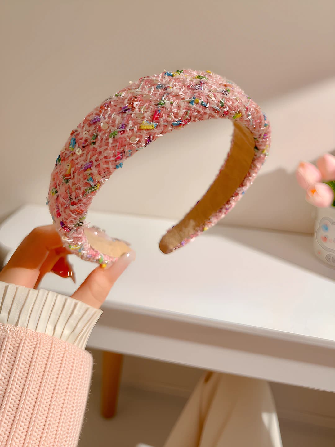 3# Pink sequin wide headband