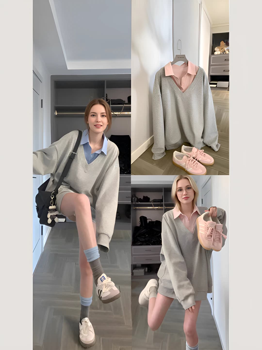 Women's POLO collar sweatshirt, retro style, solid colour, loose fit, long sleeve, autumn, 2026