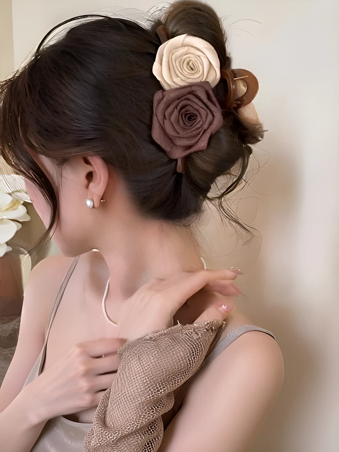 2# Off-white-coffee dried rose clip 13cm