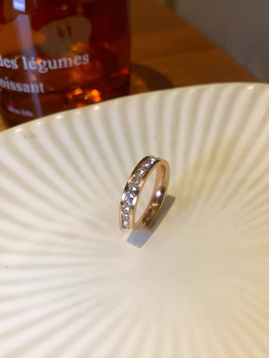 Rose gold, single row diamond, titanium