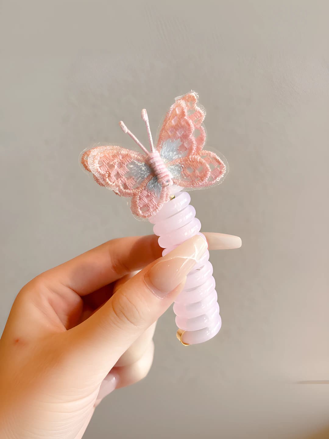 1# Pink butterflies, wire hair tie