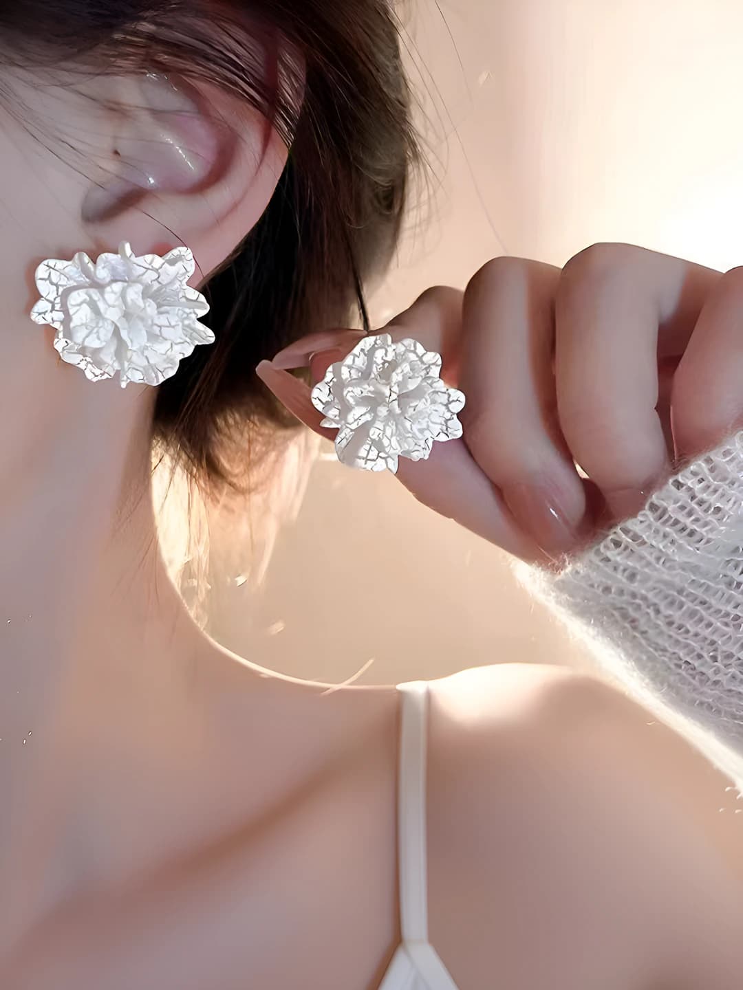 Women's camellia earrings in simple and light luxury style, design element in fairy style