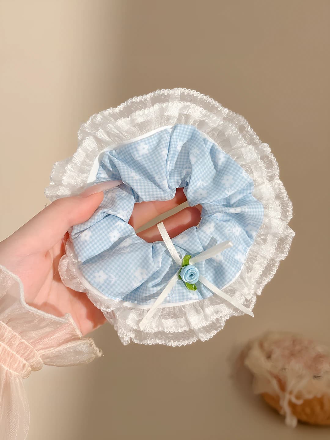 2# Light blue small floral bow 12 cm