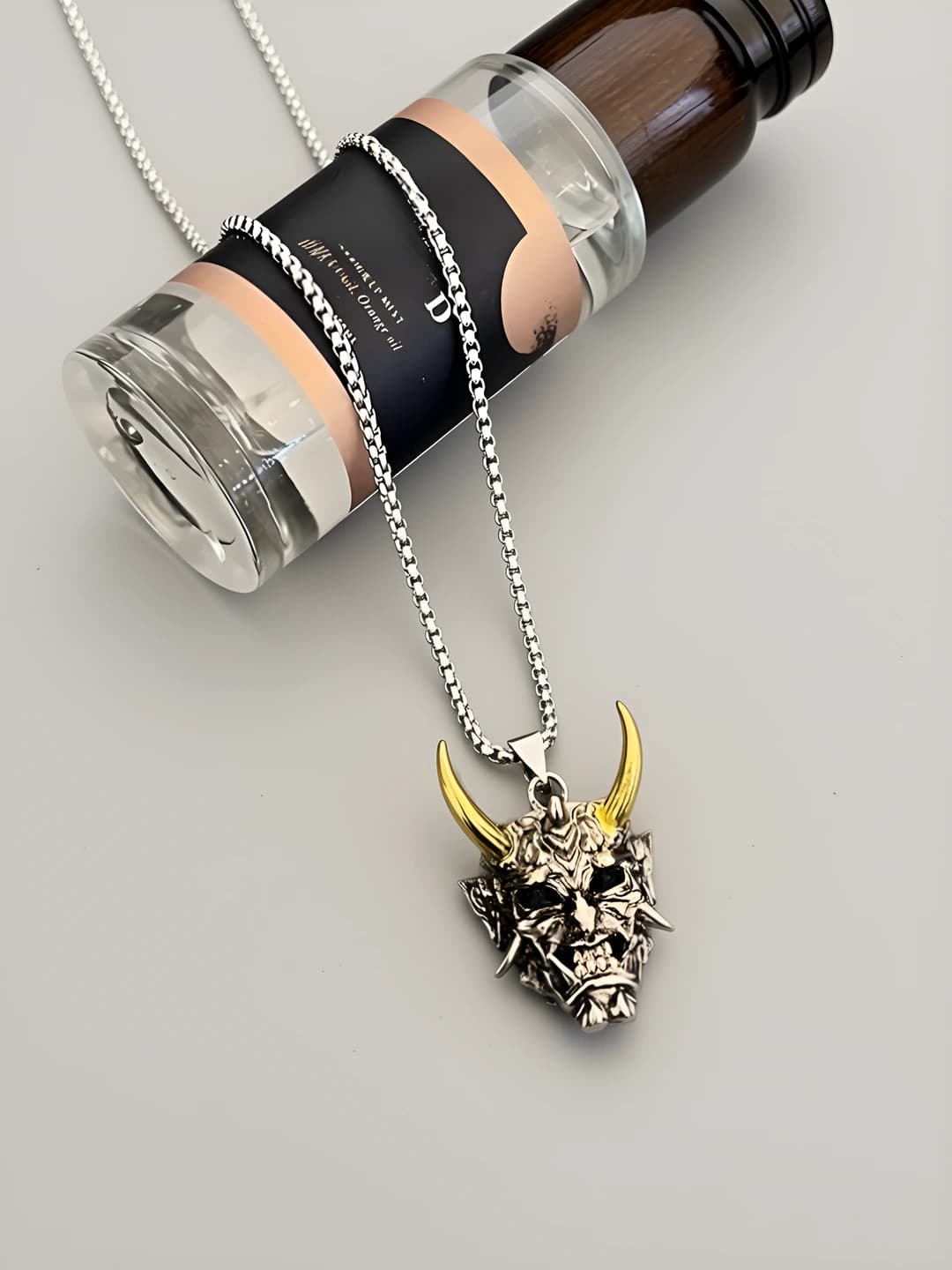 X220 Gold horn Hannya mask necklace