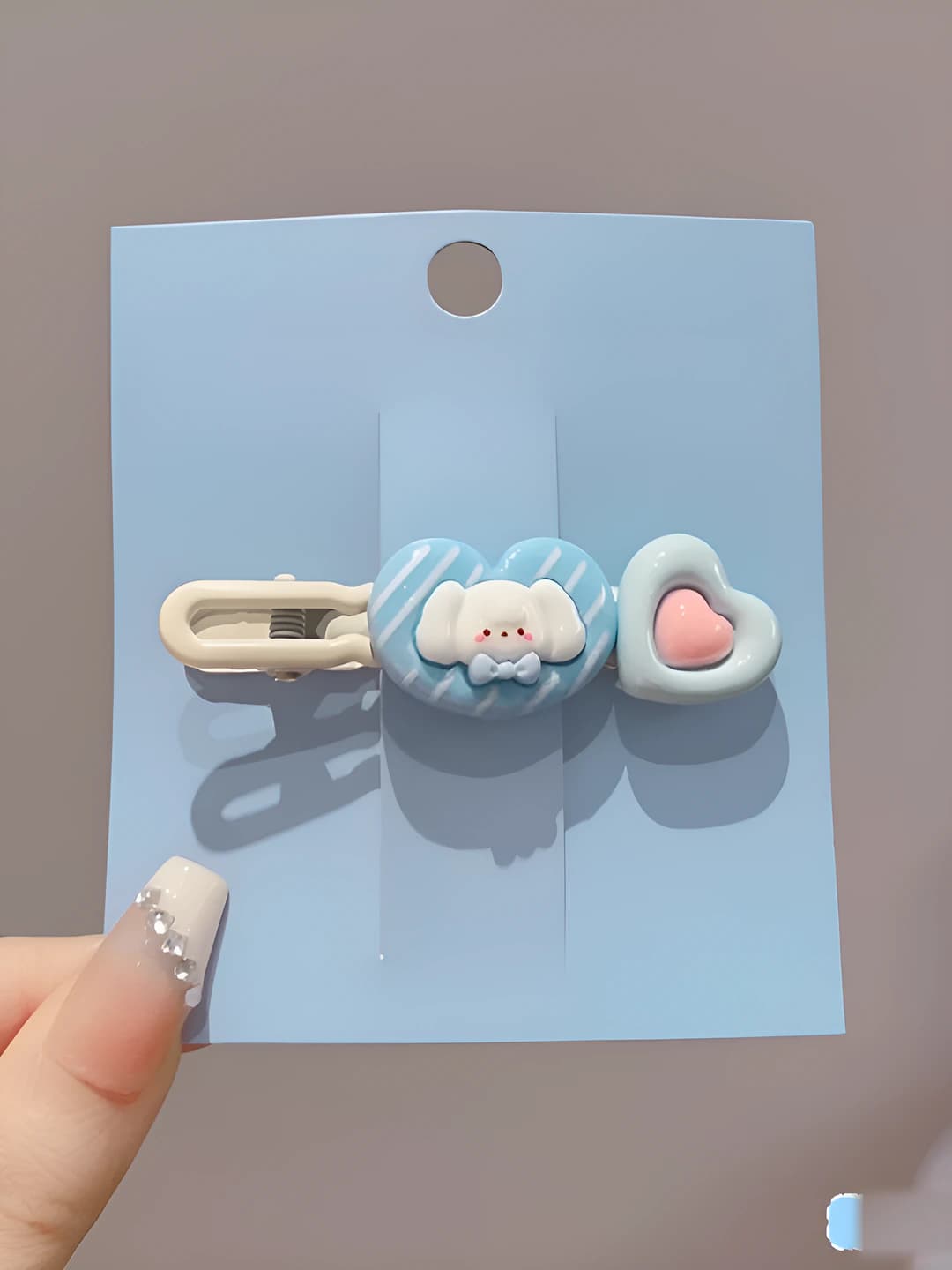 Blue dog and pink heart snap clip